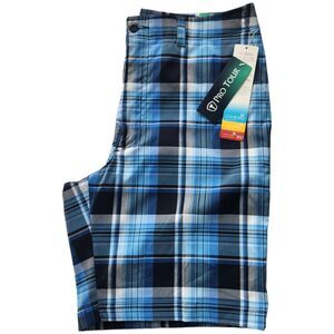 Mens Pro Tour Golf Shorts Size 32 Nebulas Blue Plaid Chino Coolplay Sunplay New